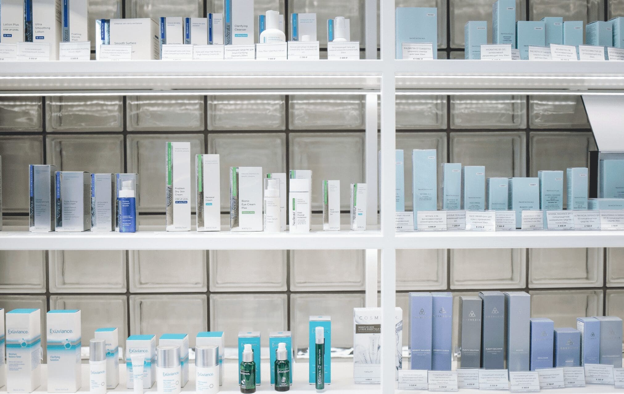 Shelf in a cosmetics store