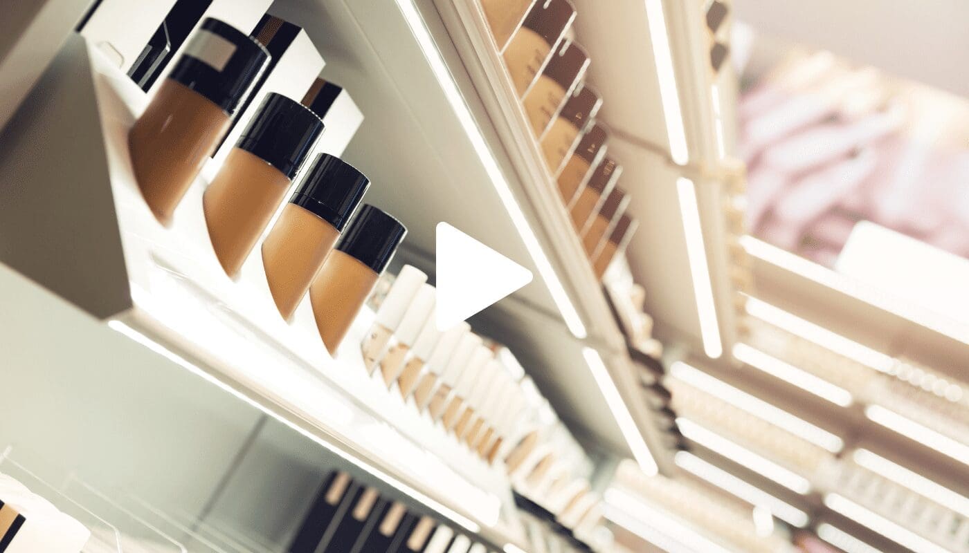 A vibrant shelf stocked with an array of cosmetics