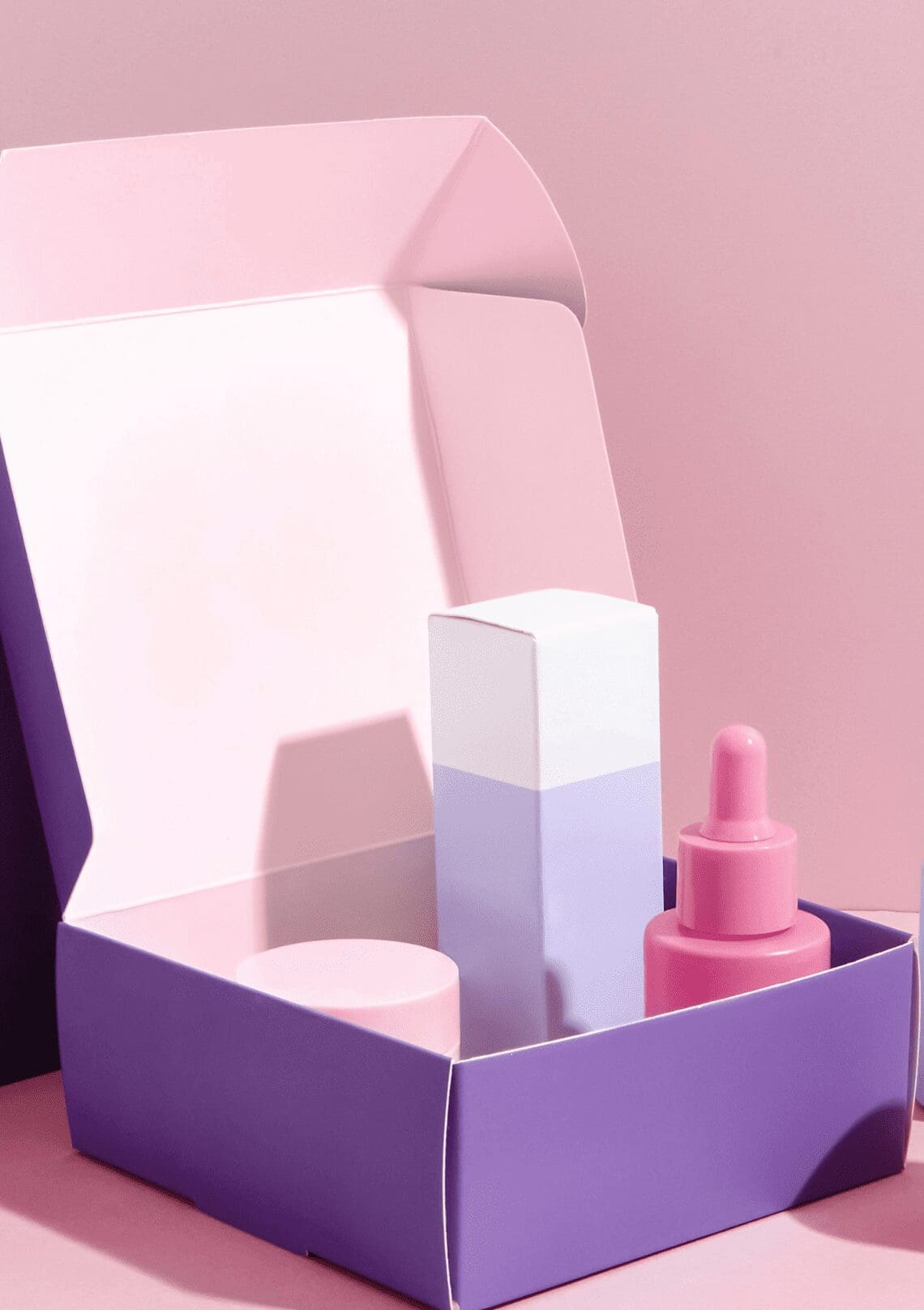 A purple box of cosmetics