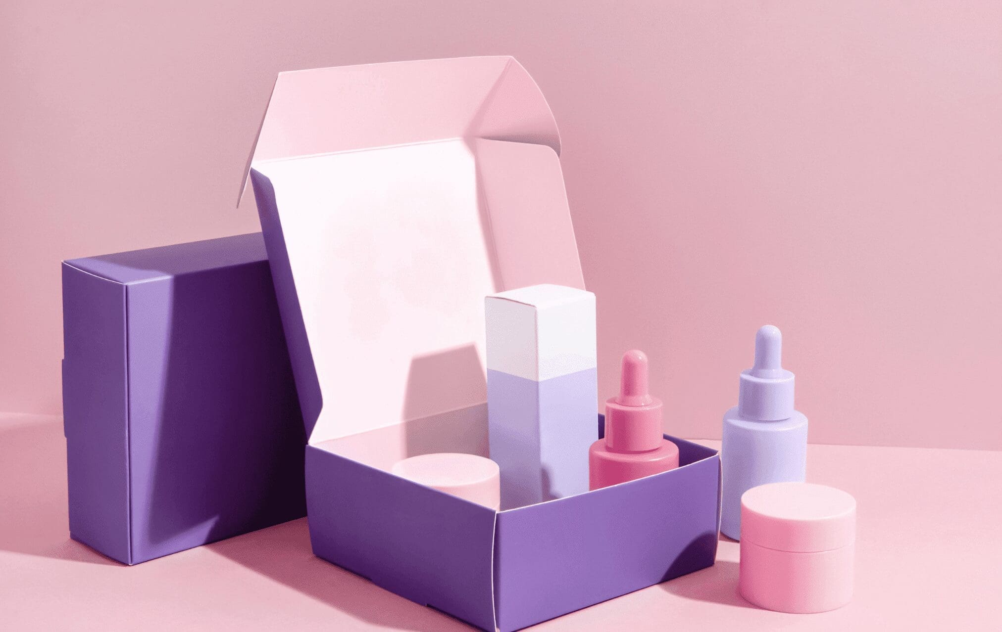 A purple box of cosmetics