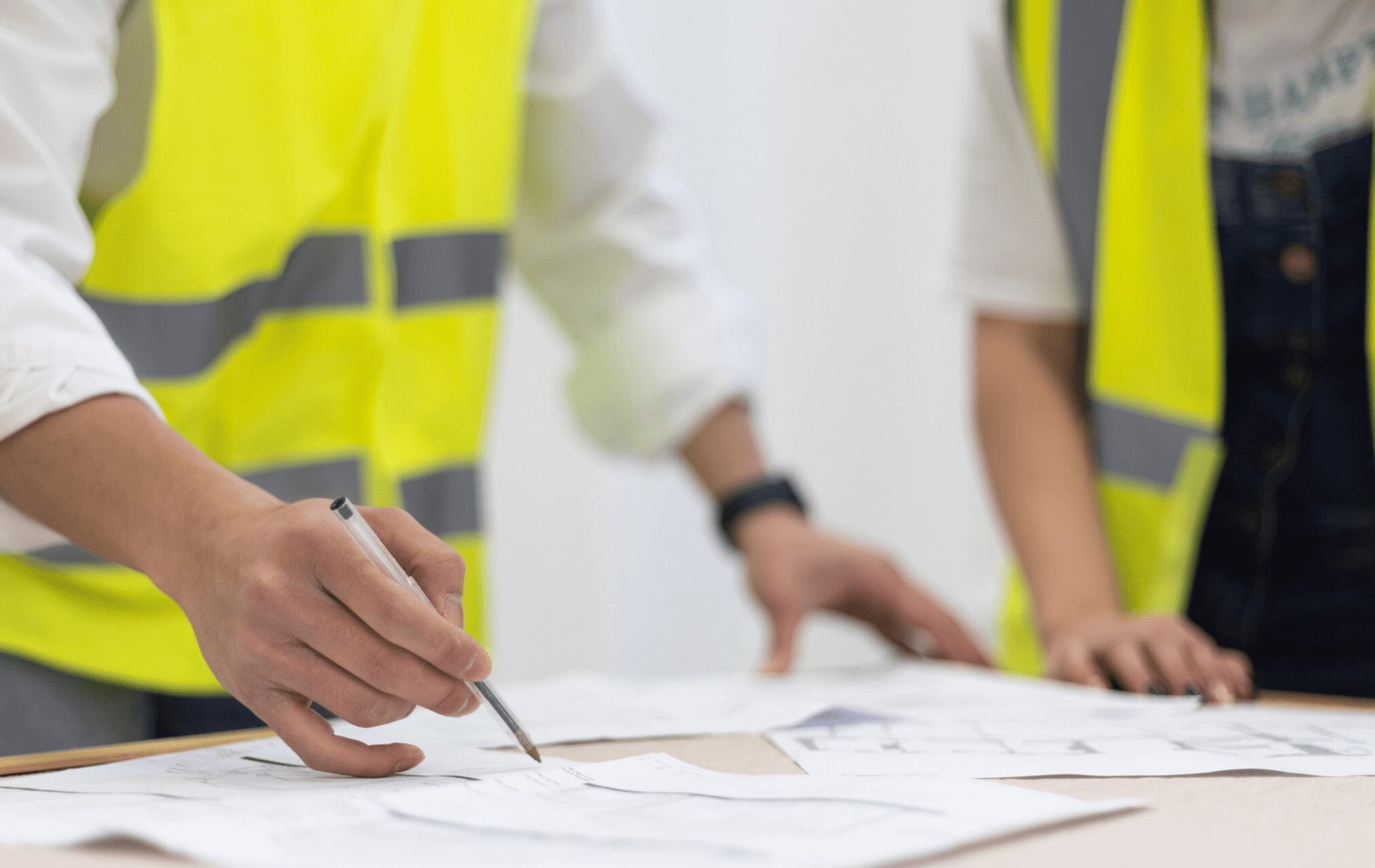 Two workers in yellow vests