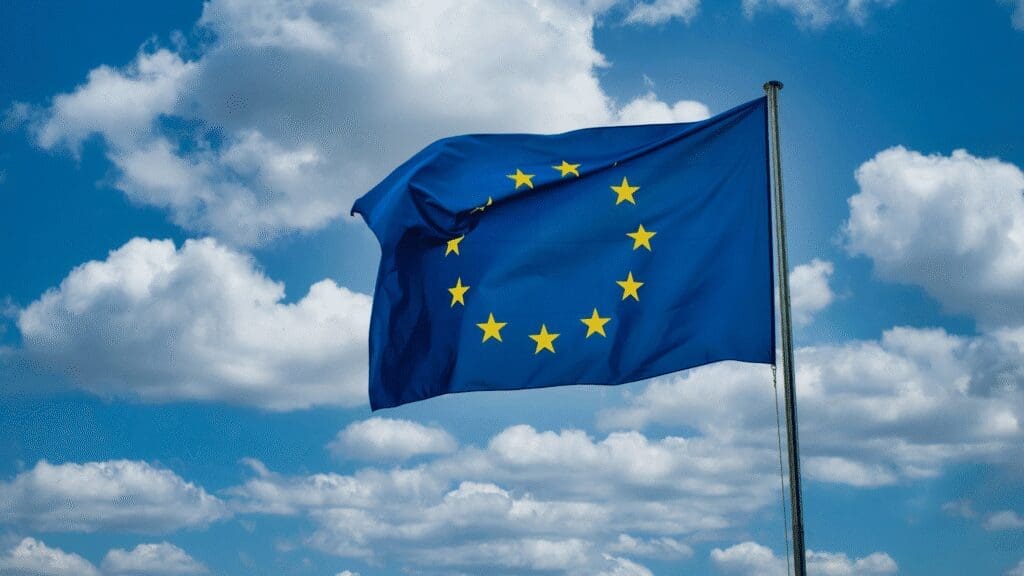 European Union flag flying in the wind